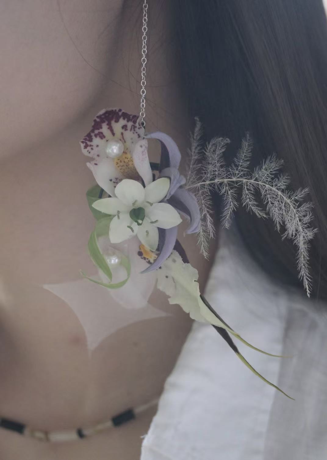 Custom floral earring made with fresh flowers, handcrafted in Auckland