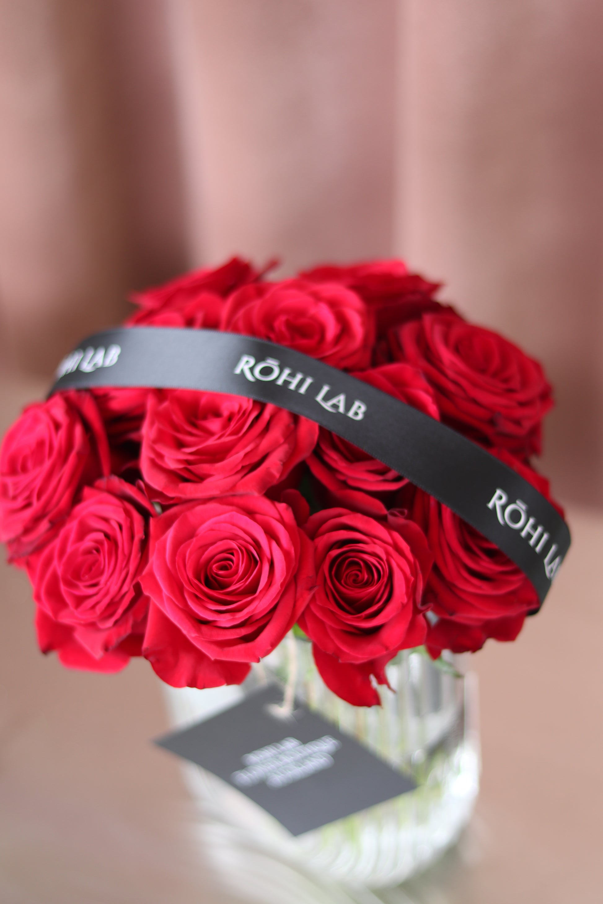 Limited edition red rose arrangement in clear vase – romantic floral gift by Rōhi Lab