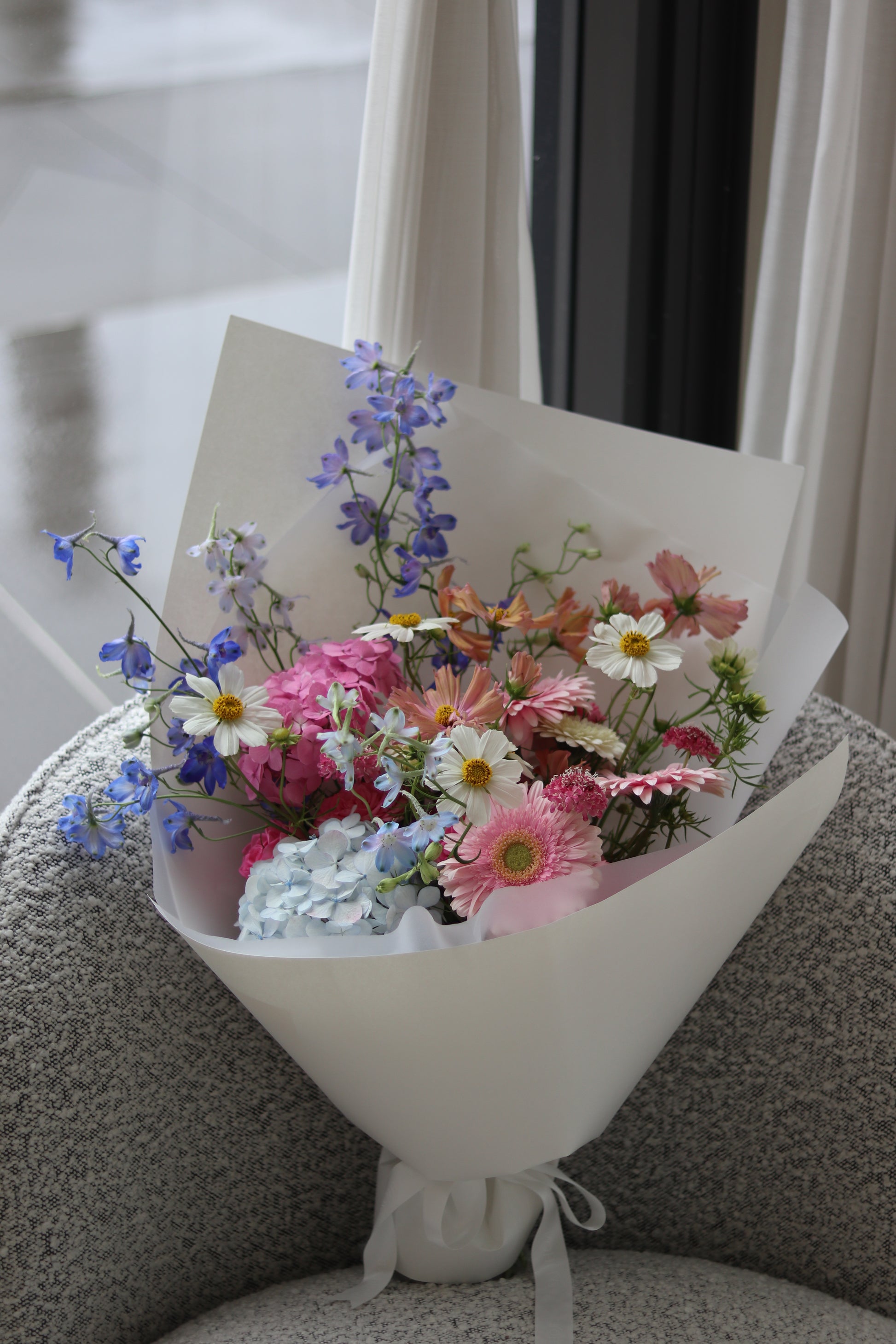 Summer Garden seasonal flower bouquet displayed indoors with natural light by Rōhi Lab