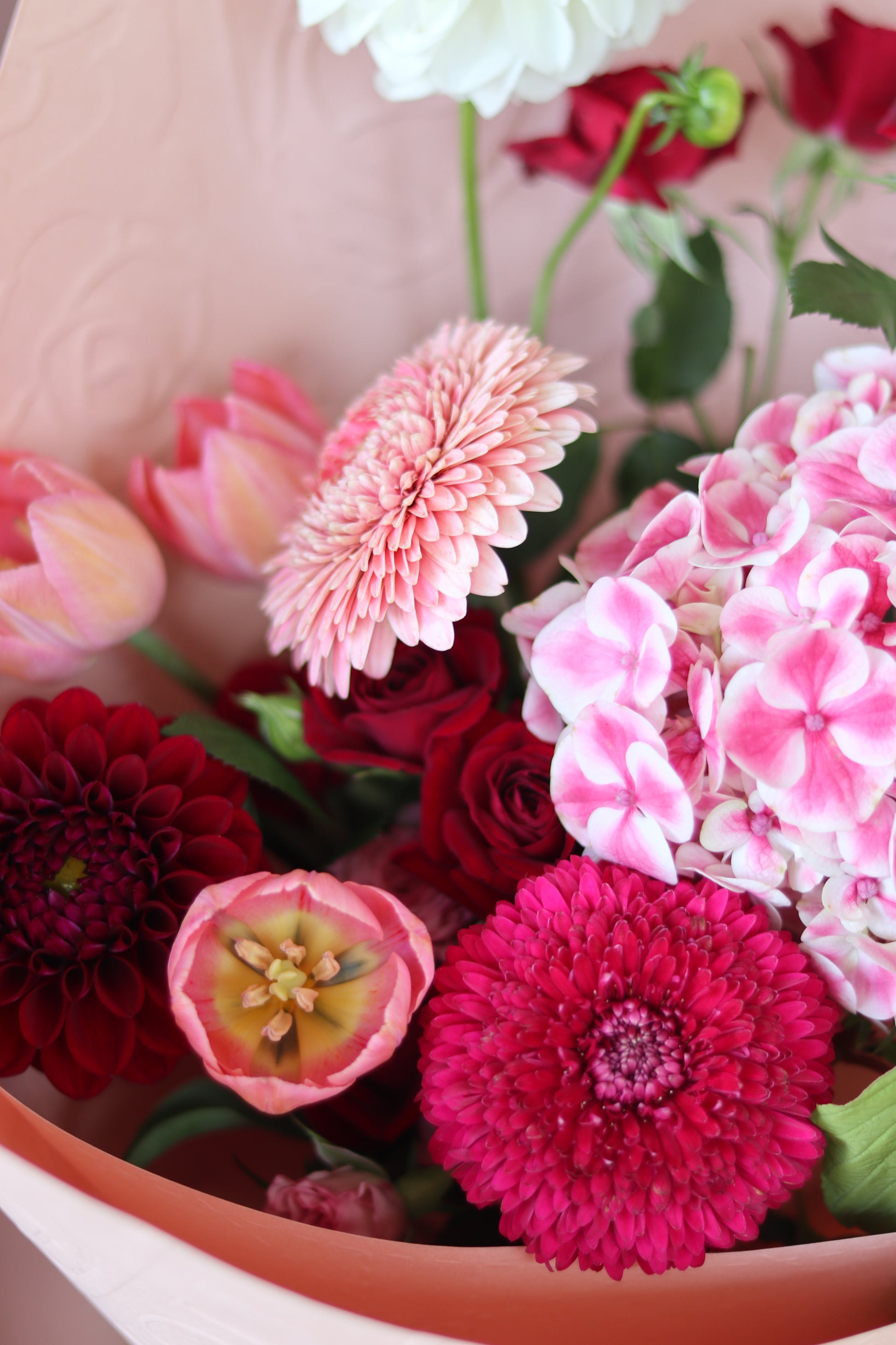 Close-up burgundy floral bouquet Auckland