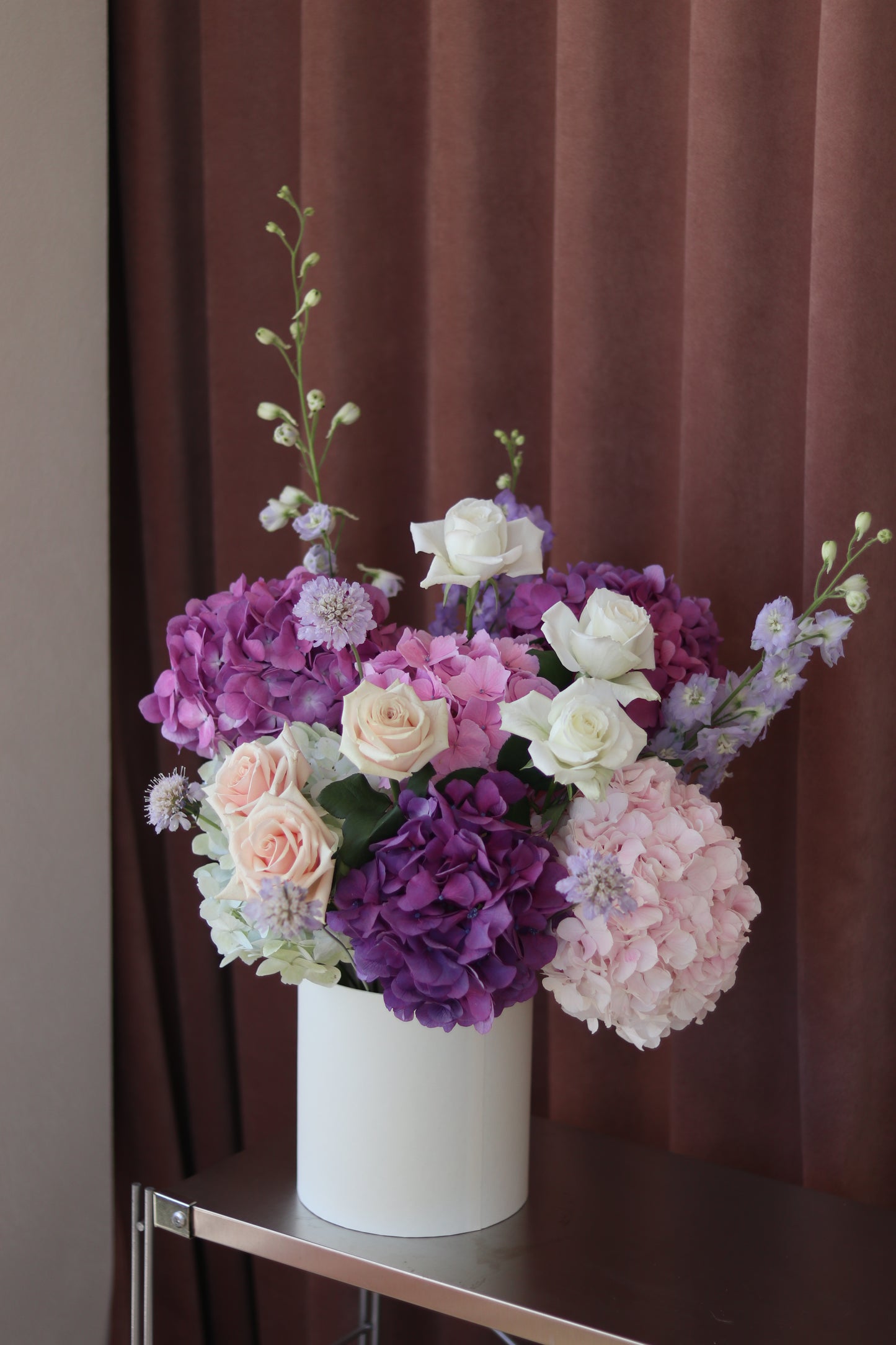 Pink Garden blush pink floral arrangement featuring soft seasonal blooms by Rōhi Lab